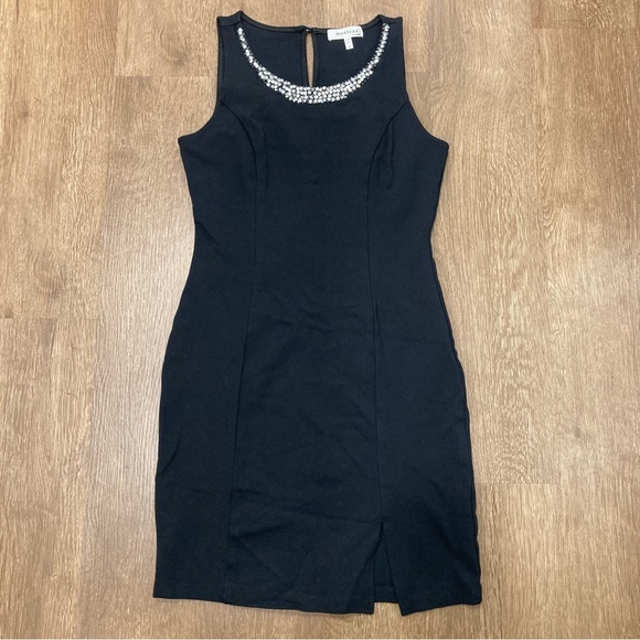 Elegant Little Black Dress with Rhinestone Beaded Neckline Medium - Picture 5 of 13
